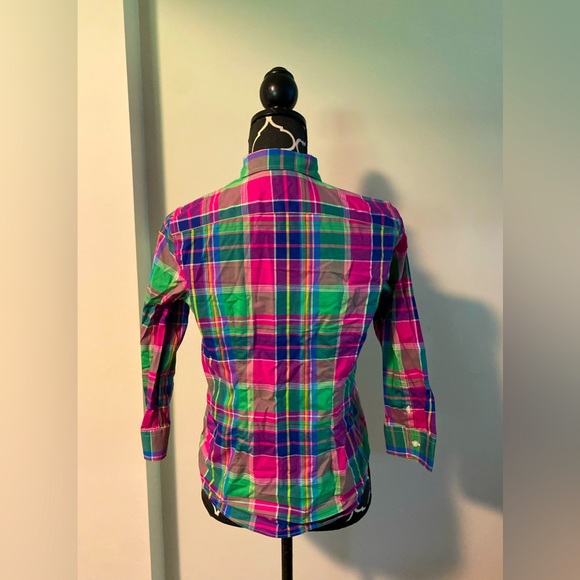 EUC Chaps Pink and Green Plaid Button Down Shirt size petite small - Picture 3 of 4